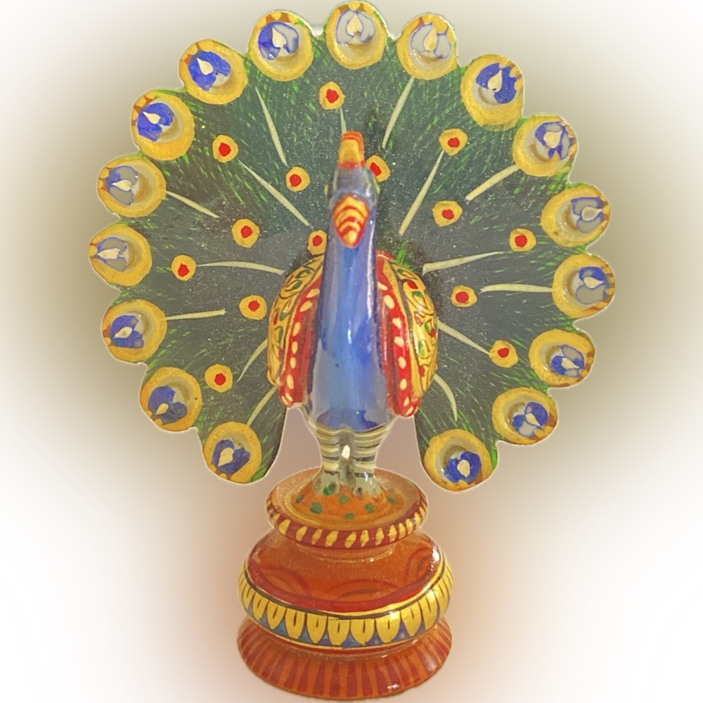 Wood Dancing Peacock Figurine